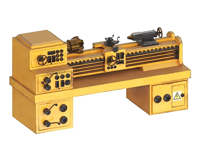 Industrial Equipment Golden Lathe Machine With Control Panel And Workbench Components 3d model