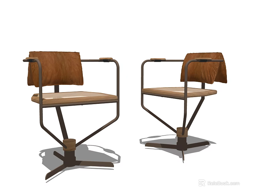 Modern Leisure Chairs With Wooden Seats Leather Backs And Metal Frames 3d model 