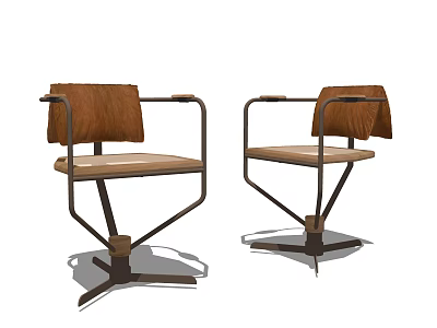 Modern Leisure Chairs With Wooden Seats Leather Backs And Metal Frames 3d model