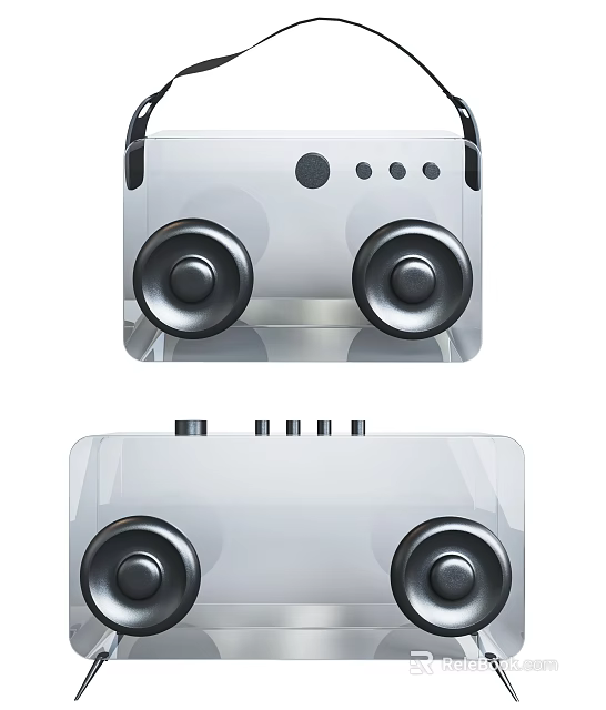 Pair of Modern White Speakers With Dual Large Round Woofers And Control Buttons 3d model 