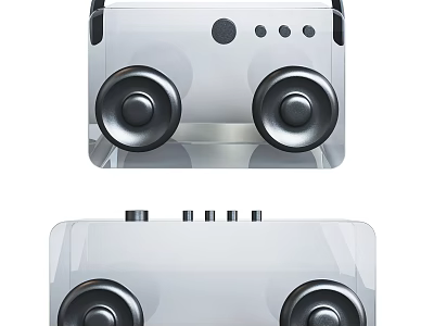 Pair of Modern White Speakers With Dual Large Round Woofers And Control Buttons 3d model