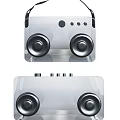 Pair of Modern White Speakers With Dual Large Round Woofers And Control Buttons