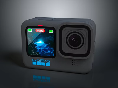 Gray GoPro Action Camera With Clear Screen Display And High Quality Lens 3d model