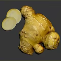 Whole Fresh Ginger Root With Sliced Pieces On Gray Background