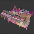 Traditional Rural Scenery Featuring Clay Pots Woven Baskets and Patterned Mats 3d model