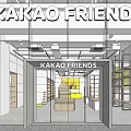 KAKAO FRIENDS Cafe Interior Design With Glass Entrance And Display Shelves