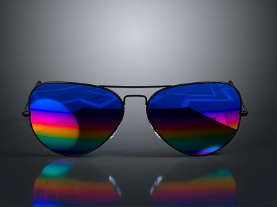 Fashionable Black Frame Sunglasses With Rainbow Reflective Lenses For Daily Use 3d model