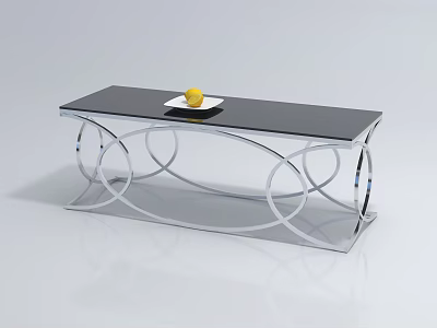 Modern Black Coffee Table With Glass Top Silver Curved Metal Legs And White Plate 3d model