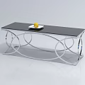 Modern Black Coffee Table With Glass Top Silver Curved Metal Legs And White Plate
