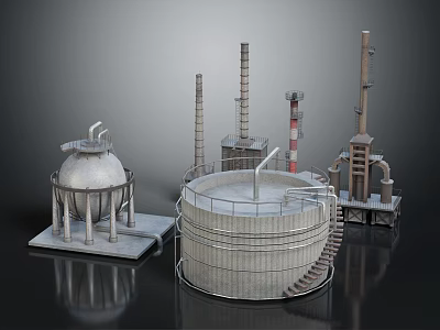 Industrial Facility 3D Model Featuring Tanks Towers Pipes And Stairs 3d model