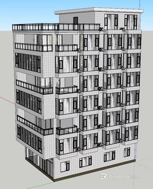 Modern Detached Villa With Multiple Balconies Regular Windows And Gray Exterior 3d model 