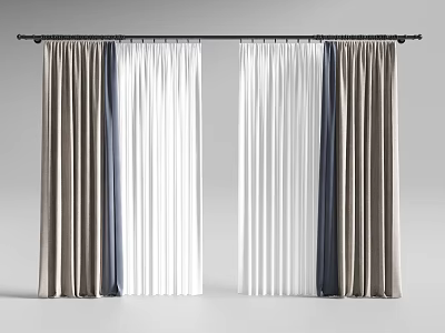 Soft Fabric Curtains In White Gray And Blue Tones With Modern Drape Design 3d model