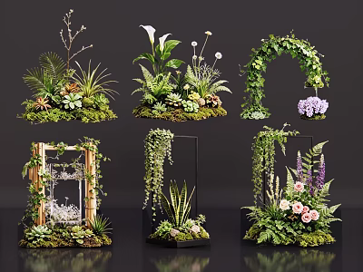 Decorative Vase Flower Arrangements With Lily Succulents Vines And Pink Purple Blooms 3d model