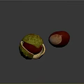 Split Chestnut Shell Revealing Red Nut And Whole Chestnut On Dark Surface