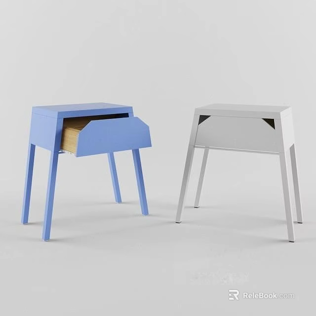 Modern Minimalist Bedside Tables In Blue And White With Slim Legs And Drawers For Bedroom Decor 3d model 