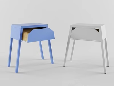 Modern Minimalist Bedside Tables In Blue And White With Slim Legs And Drawers For Bedroom Decor 3d model