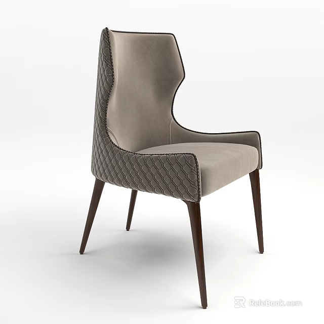 Elegant Modern Upholstered Dining Chair With Quilted Back And Dark Wood Legs 3d model 