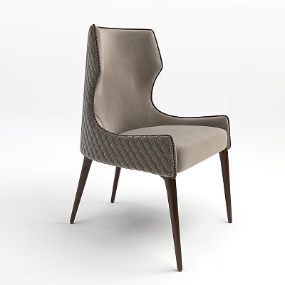 Elegant Modern Upholstered Dining Chair With Quilted Back And Dark Wood Legs 3d model