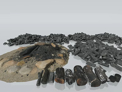 Other Fire Pit Materials Including Charcoal Wood Logs and Stones 3d model
