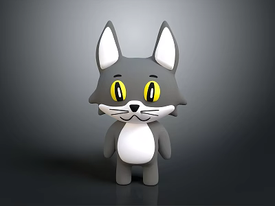 Gray Cat Doll With Yellow Eyes White Belly And Cute Cartoon Design 3d model