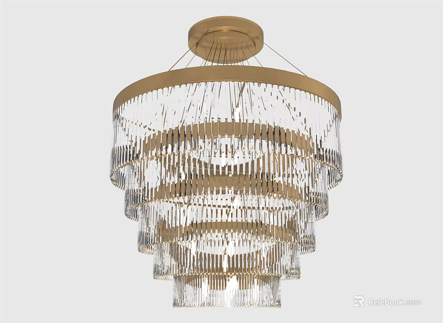Modern Luxury Crystal Chandelier With Golden Frame And Multiple Crystal Layers 3d model 