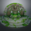 Ancient Stone Structure With Circular Archway Statue Steps And Green Moss 3d model