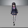 Anime Character With Purple Long Hair Blue Blazer Plaid Skirt White Stockings And Black Shoes