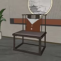 New Chinese Style Dining Chair with Wooden Frame Cushion and Potted Plant in Interior Decor