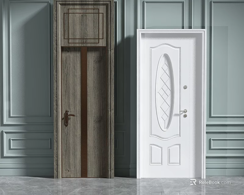 Modern Luxury Home Interior Door Design With Wooden And White Features 3d model 