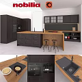 Modern Dark Kitchen Cabinets With Island Counter Drawers And Wooden Stools