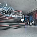 Modern Showroom Interior Design With Glass Display Cases LED Lighting And Wall Panels