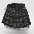 Stylish Black And White Plaid Pleated Skirt With Tulle Layer Design