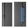 Modern Security Double Doors With Vertical Stripe Design And Blue Light