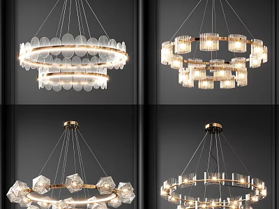 Modern Circular Chandelier Designs With Crystal Glass Elements And Metal Frames 3d model
