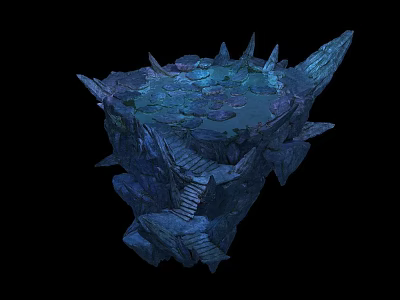 Floating Rocky Island With Stone Steps Lush Vegetation And Blue Tones 3d model