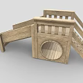 Wooden Play Equipment With Slide Steps And Circular Climbing Tunnel For Kids