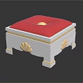 Stylish Sofa Stool With Red Cushion White Body And Golden Shell Decorations