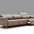 Modern Light Brown Leather Three Seater Sofa With Reclining Function And Metal Legs 3d model