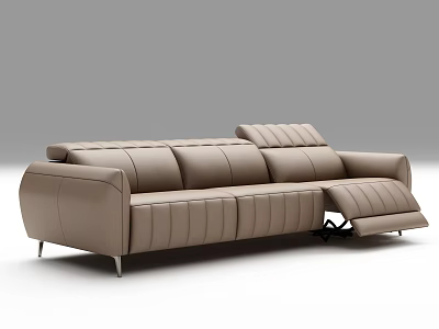 Modern Light Brown Leather Three Seater Sofa With Reclining Function And Metal Legs 3d model