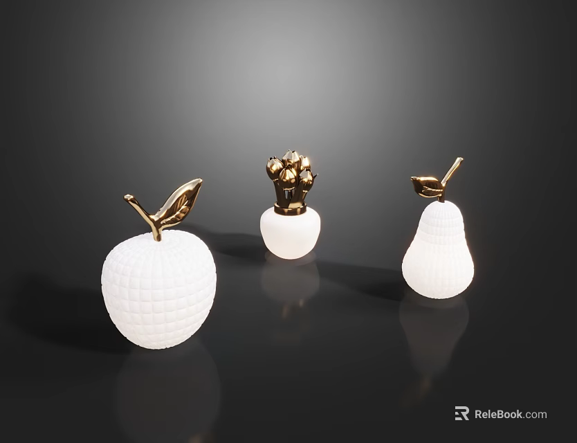 Modern Decorative Table Lamps With Apple Pear Cauliflower Shapes In White And Gold 3d model 