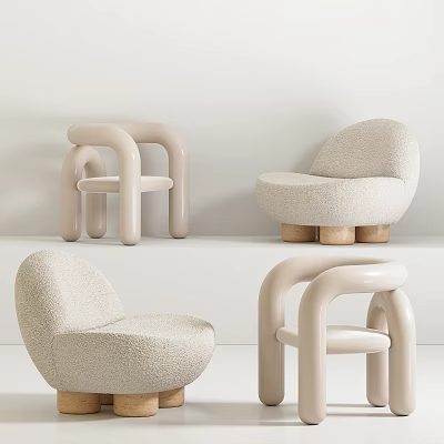 Stylish Modern Accent Chairs With Soft Beige Upholstery Curved Arms And Wooden Legs 3d model