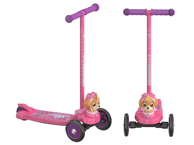 Kids Pink Purple Scooter With Cartoon Puppy Design And Three Wheels 3d model