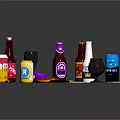 Assorted Drinks and Snacks Collection with Cans Bottles Pretzels Chips and Glassware