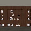 Elegant Modern Wooden Shelving Unit With Books Ornaments And Warm Lighting