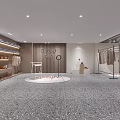 Modern Clothing Store Interior With Hanging Clothes Mirror Display Shelves And Potted Plant