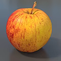 Fresh Juicy Red and Yellow Apple with Stem on Gray Background Close Up