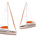 Two Modern Sailboats With White Hull And Orange Sails Exterior Design