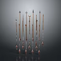Ancient Weapons Collection Showcasing Various Spear Designs With Metal Tips And Wooden Shafts