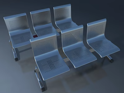 Silver Metal Chairs With Perforated Design Arranged In Modern Seating Setup 3d model