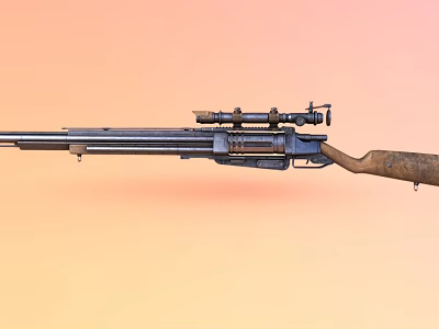 Detailed Old Fashioned Rifle With Scope Metallic Finish And Wooden Stock Design 3d model